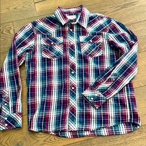 True Religion Men's Plaid LS Western Shirt Blue Red Large